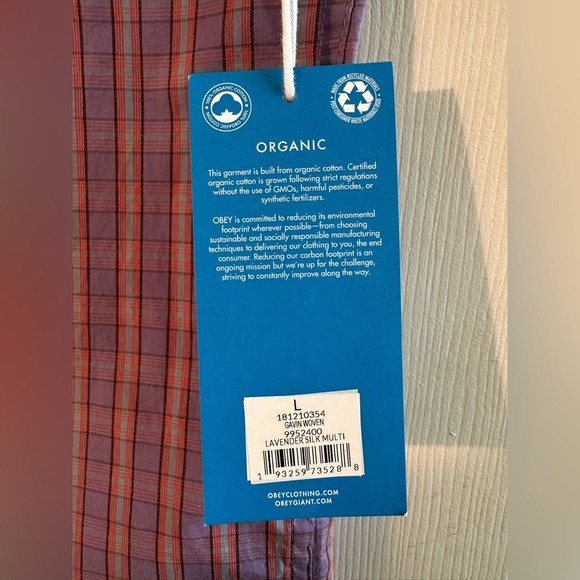 OBEY Men LG Gavin Woven Lavender Multi 100% Organic Cotton Short Sleeve Elephant - Picture 8 of 13